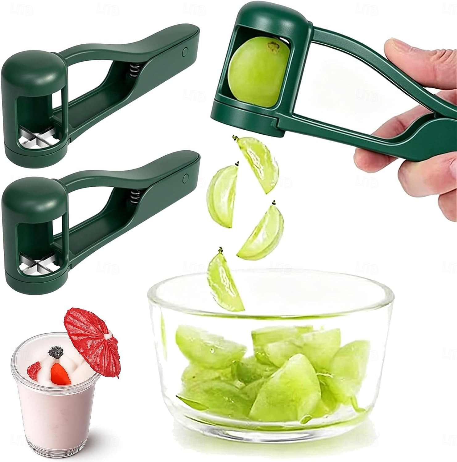 Conjunto de 2 fatiadores de uva e tomate, cortador de uvas e tomates-cereja, utensílio de cozinha para frutas pequenas, fatiador manual, ideal para tomates-cereja, uvas e outras frutas pequenas. de 2026 por $16.99 –P3