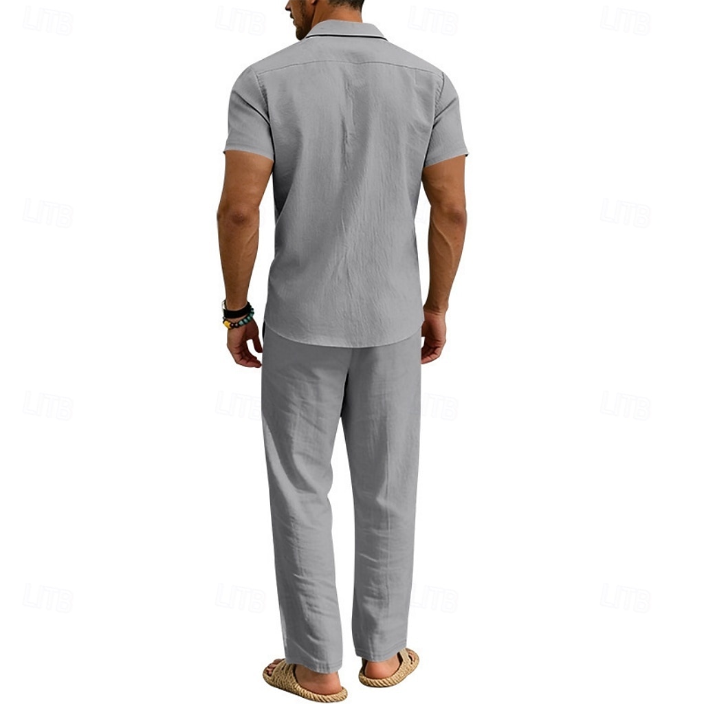 Per uomo Camicia di lino Due pezzi Set Camicia E Pantaloni di Lino Pantaloni Pantaloni casual Impostare Semplice Quotidiano All'aperto Vacanza Collo ripiegato Manica Corta Estate Moda Casual del 2026 a $36.99 –P16