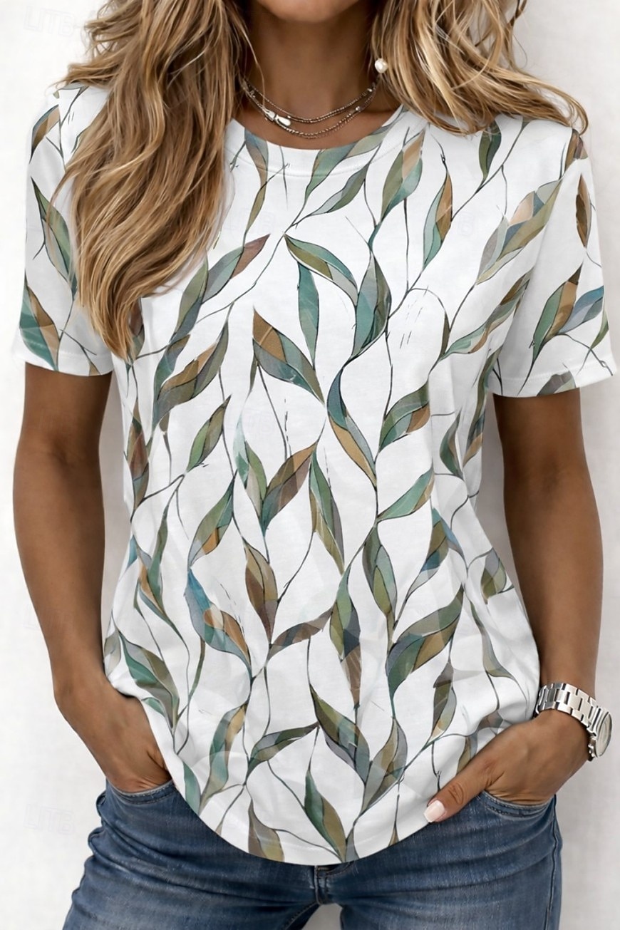 Mujer Camiseta Estampado Ombre Floral Graphic Elegante Clásico Casual Manga Corta Cuello Barco Escote Redondo Tops regulares Casual Diario Azul Piscina Blanco / azul Blanco Verano Primavera Otoño 2026 - $21.99 –P3