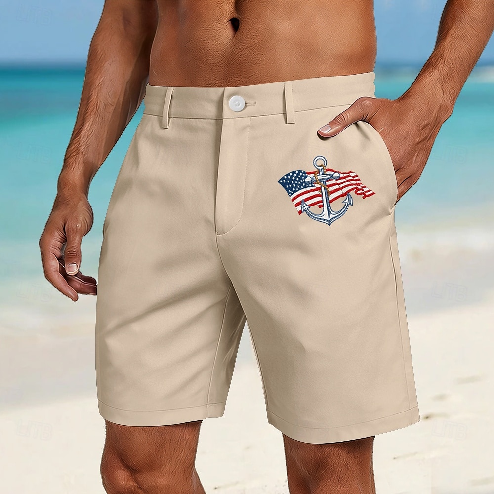 Herre 4. juli USAs 250-årsjubileum Anker Amerikansk flagg Bermudashorts Casual shorts Shorts til golfbruk Medium Midje Hawaiisk Patriotisk utendørs Strand Ferie Flate shorts med fire lommer Designer 2026 - $25.99 –P1
