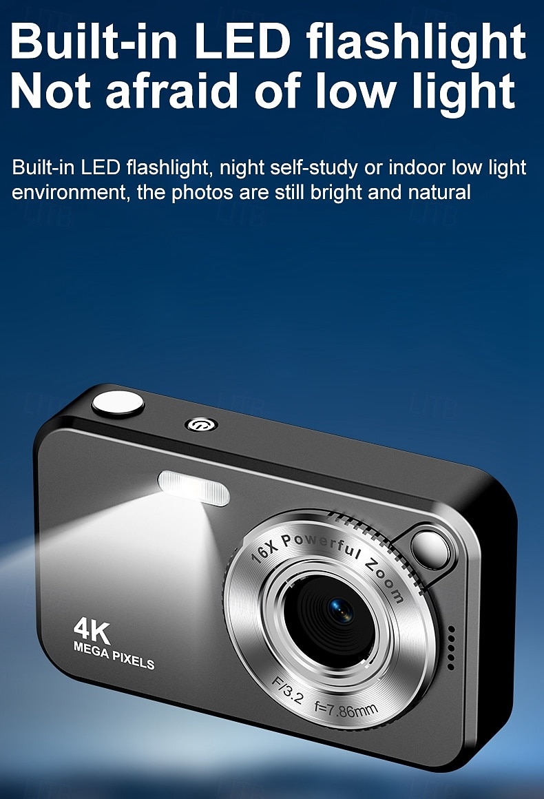 Câmera digital 4K para fotografia, 64MP, com foco automático, ideal para vlogs no YouTube, zoom de 16x, compacta, perfeita para estudantes, iniciantes e adolescentes. Câmera portátil do tipo "apontar de 2026 por $44.99 –P6