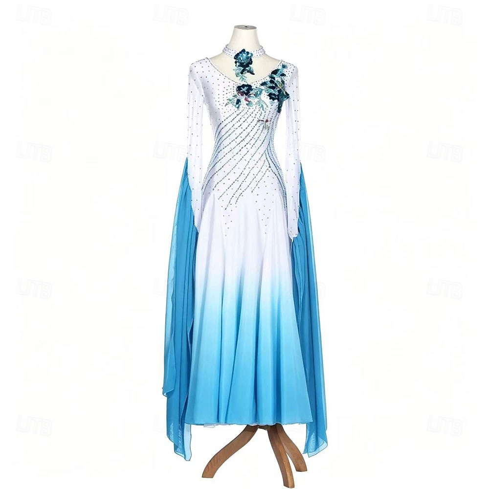 Gesellschaftstanz Kleid Strass Falten Spleißen Damen Party Training Leistung Langarm Hoch Spandex Polyester 2026 - $472.29 –P1
