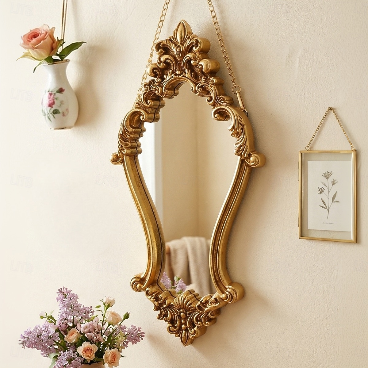Vintage Gold Decorative Wall Mirror, 3D Classical Floral Resin Hand-Painted Hanging Mirror, Home Wall Art for Bathroom, Vanity, Bedroom Décor, Holiday Gift, Photography Prop 2026 - $41.99 –P5