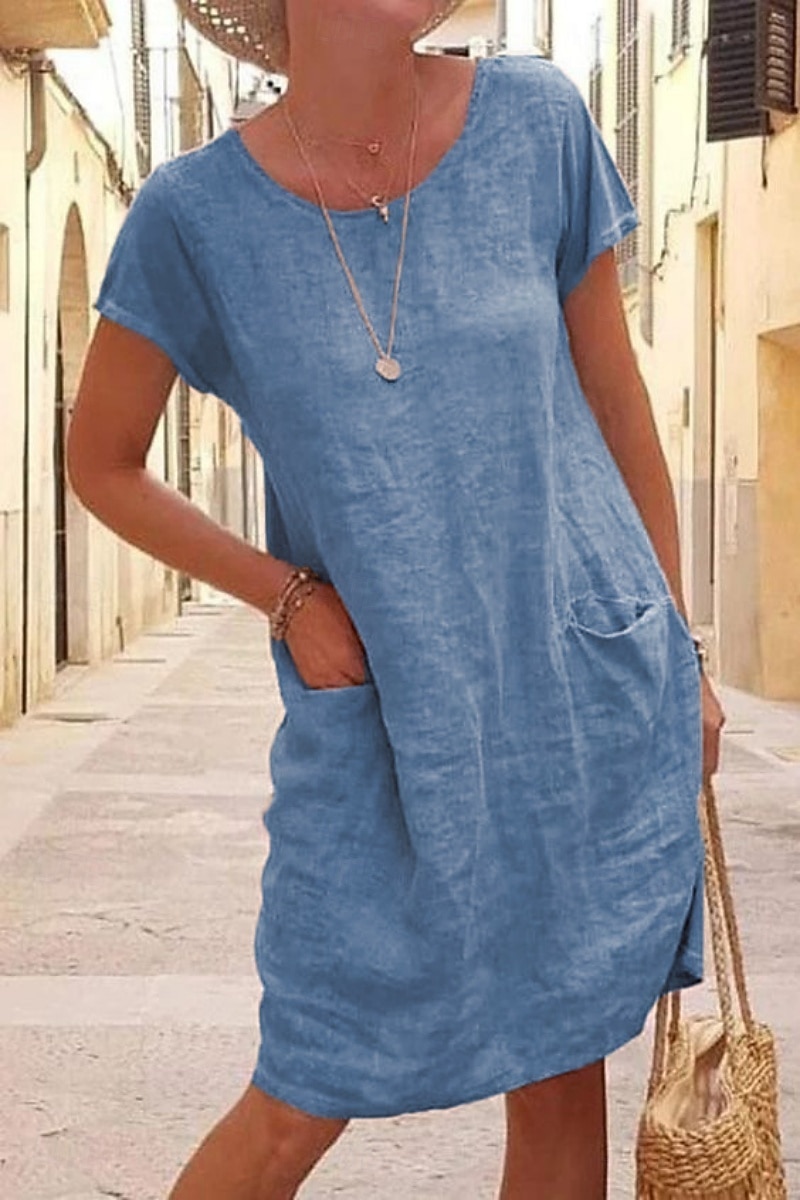 Women's Mini Dress Linen-feel Dresses Casual Dress T Shirt Dress Tee Dress Fashion Modern Daily Vacation Going out Loose Fit Plain Short Sleeve Crew Neck Black Khaki Gray Light Blue Summer Spring Fall 2026 - $21.99 –P4