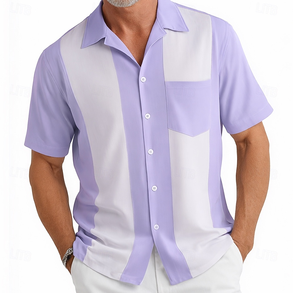 Voor heren Kleurblokkering Overhemd Cubaans overhemd Bowlingshirt Korte mouw Mode-casual Dagelijks Vakantie Zomer Lente Overhemd met kampkraag 3D-afdrukken Voorste zak Overhemden met knoopjes blauw 2026 - $25.99 –P4