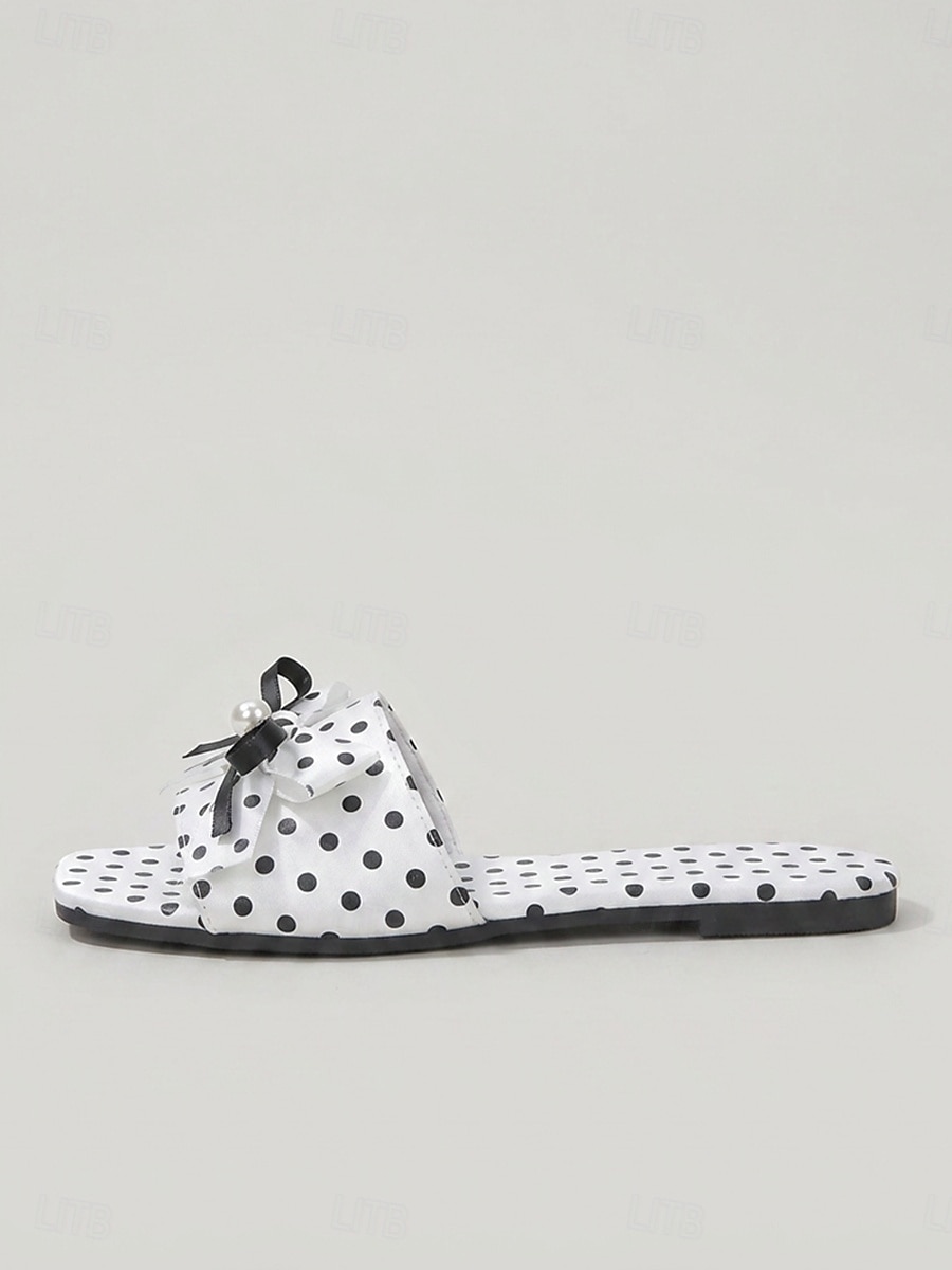 Women's Polka Dot Bow Slide Sandals – Cute Pearl Bow Slip-On Flats, Casual Chic Slippers for Poolside, Hotel Resort & Summer Holiday 2026 - $19.99 –P4