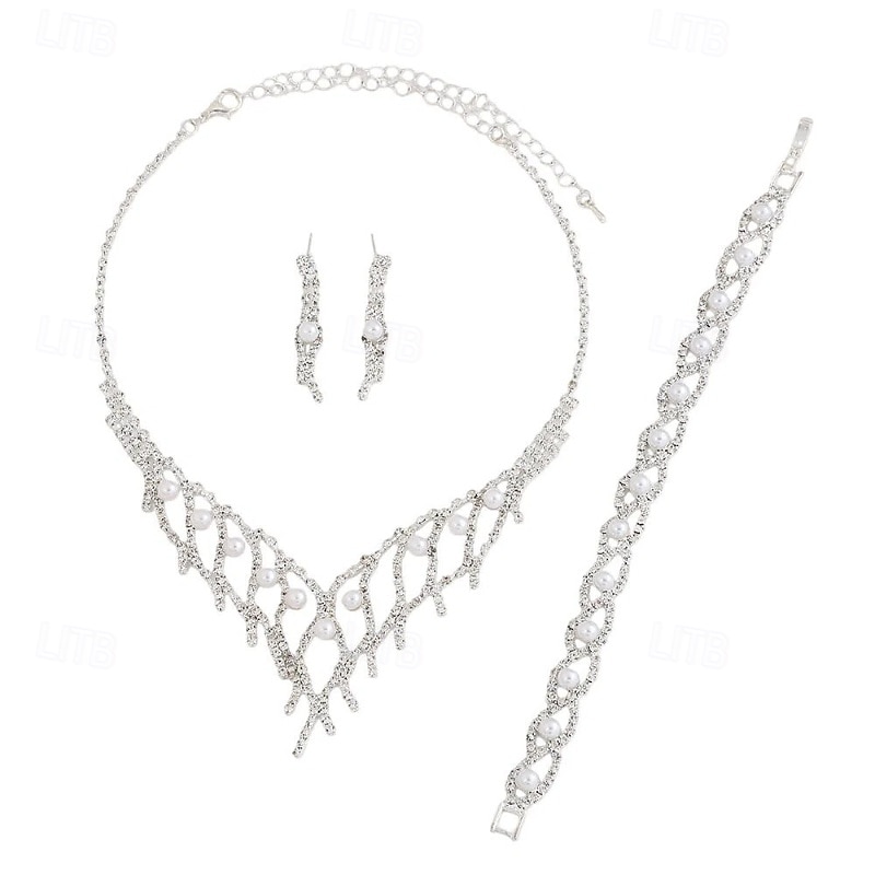 Schmuckset 3 Chrom 1 Armband Ohrringe Halskette Damen Mode Schmuck-Set Für Party 2026 - $17.49 –P5