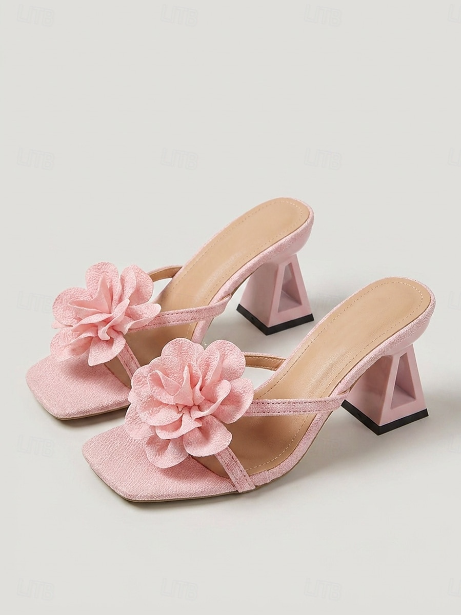 Women's Pink Floral Heeled Sandals – Open Toe Summer Dress Heels with Sculptural Heel for Resort Dinner, Vacation Evening & Beach Party 2026 - $26.99 –P4