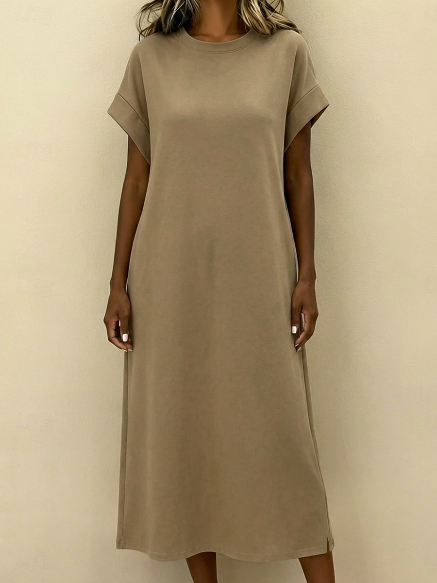 Damen Midikleid Freizeitkleid T-Shirt-Kleid Mode Klassisch Modern Täglich Urlaub Normale Passform Einfach Kurzarm Rundhalsausschnitt Schwarz Braun Hellgrau Grau Sommer Frühling 2026 - $29.99 –P7