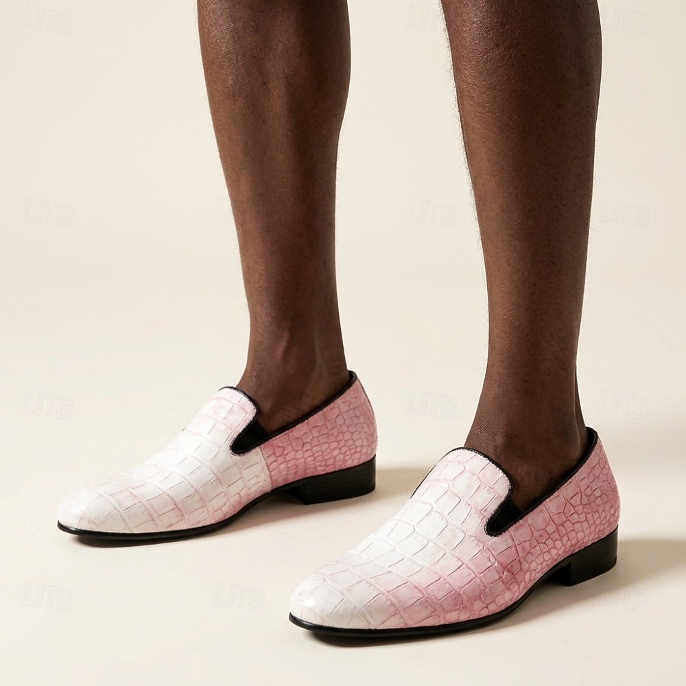 Miesten valkoiset ja pinkit krokotiilikuvioiset muuli-loaferit, muodikkaat juhlakengät, elegantit ja näyttävät kengät häävieraille, banketeille, juhliin, vanhojentansseihin ja iltatilaisuuksiin 2026 - $46.99 –P4
