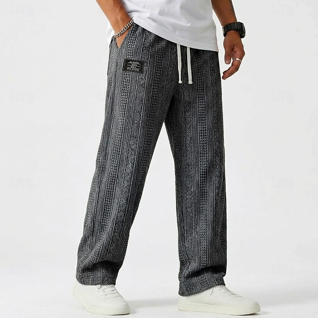Homens Calças Calça casual Calças largas Calças texturizadas Jacquard Com Cordão Perna reta Tecido Conforto Comprimento total Casual Diário Ao ar livre Férias Moda Azul Preto Micro-Elástica de 2026 por $27.99 –P6