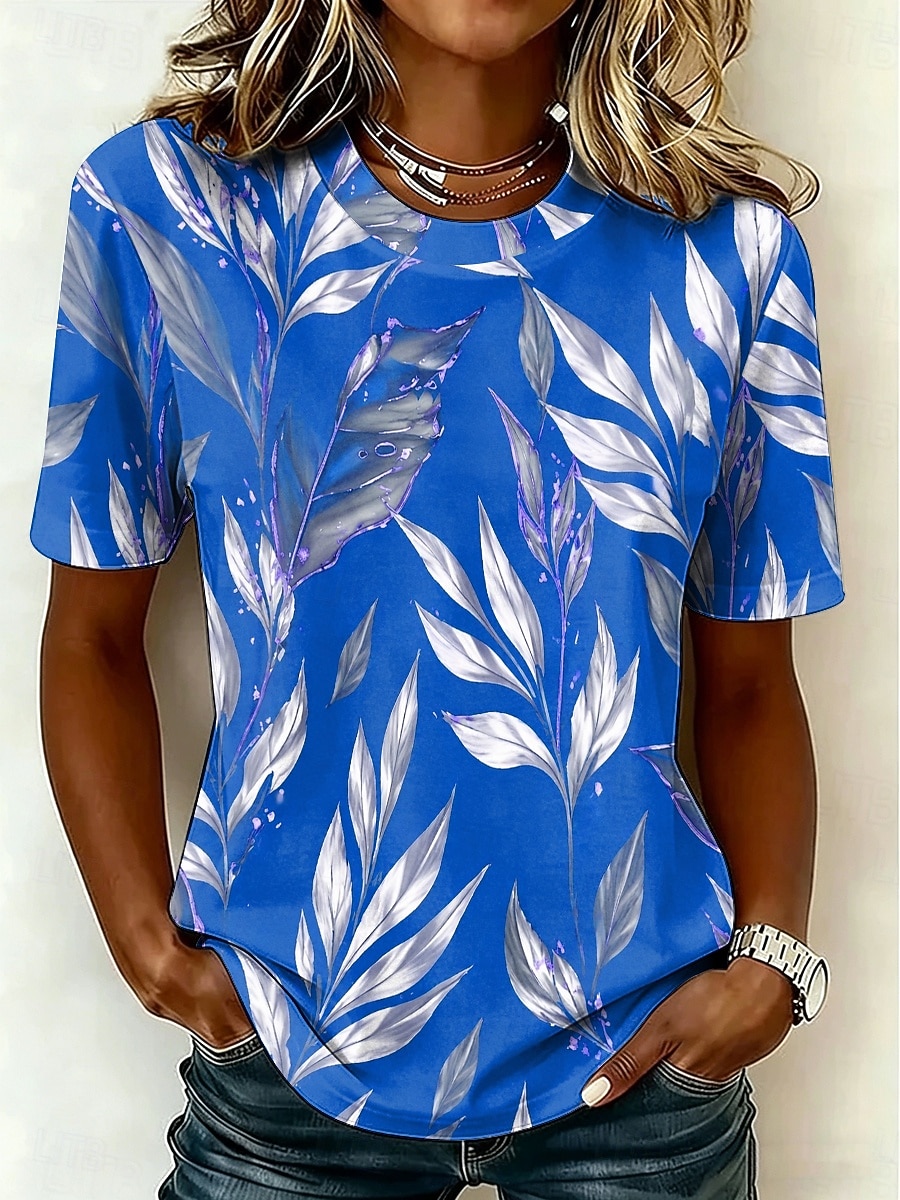 Women's T Shirt Print Floral Graphic Plants Vintage Stylish Classic Short Sleeve Crew Neck Round Neck Regular Tops Casual Daily Blue Red Purple Green Summer Spring 2026 - $22.99 –P2