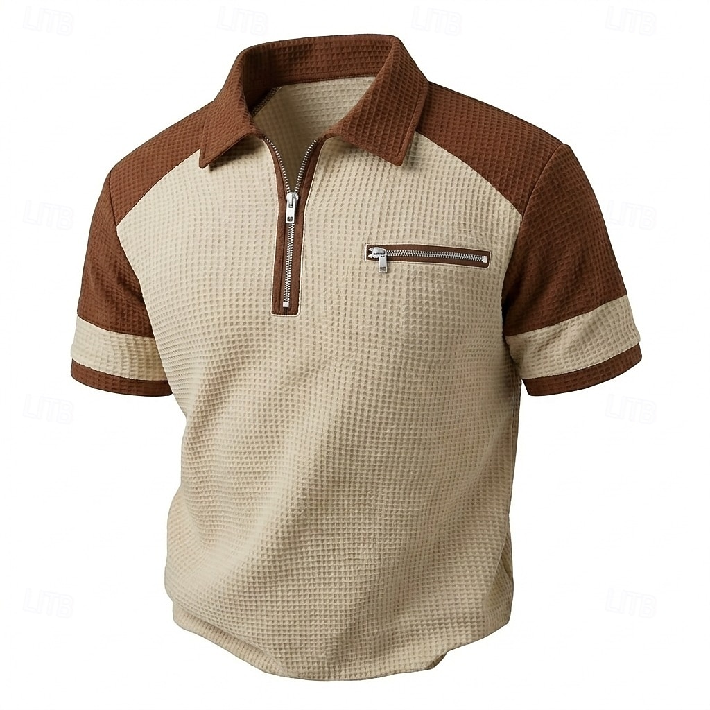 Bărbați Tricouri polo Waffle Polo Casual Zilnic Fermoar Quarter Zip Manșon scurt Modă De Bază Bloc Culoare cadrilat Fermoar Ușor Primavara vara Vară Primăvară Fit adaptat Negru Alb Bleumarin Kaki Gri 2026 - $20.99 –P4