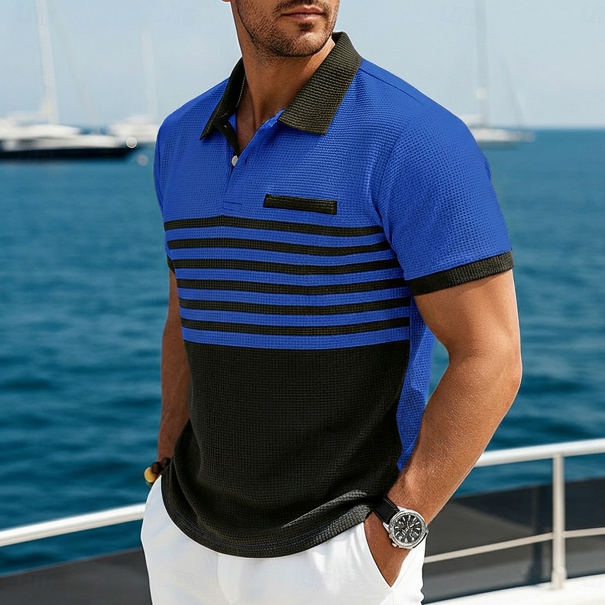 Per uomo Maglia da golf Polo a Maglia Waffle Casuale Affari Classico Manica Corta Moda Moderno Tinta unica A righe Blocco di colore Bottoni Primavera & Estate Estate Primavera Vestibilità regolare del 2026 a $20.99 –P7