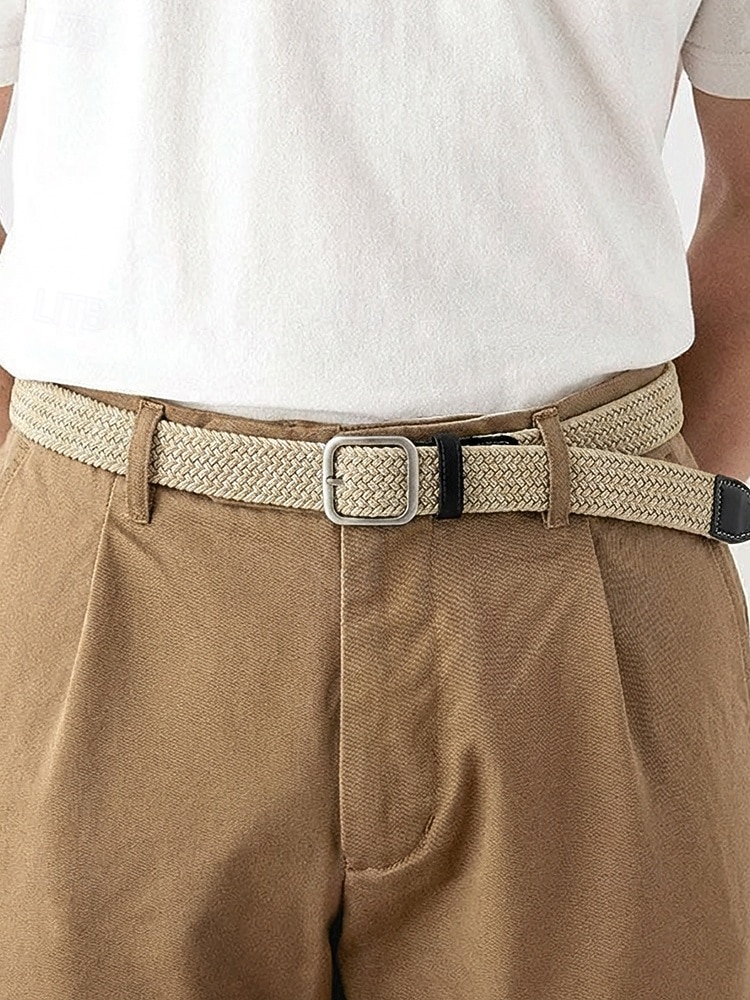 Curea bărbătească din poliester împletit, curea casual țesută elastică reglabilă multicoloră pentru călătorii, vacanțe, naveta de afaceri, golf și purtare zilnică 2026 - $9.99 –P3