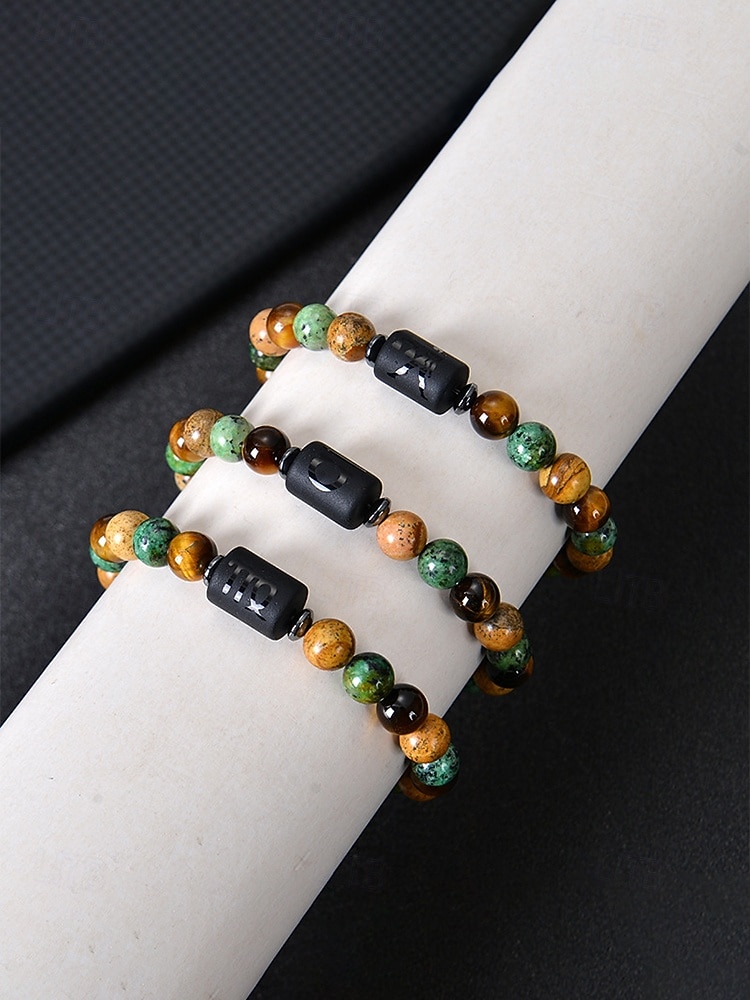 Men's Bohemian Style Natural Stone Bracelet with Zodiac Sign Pendant, Adjustable Elastic Beads, Ideal Gift, Beach Vacation and Casual Daily Wear 2026 - $7.99 –P6