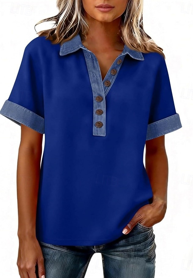 Damen Tunika Vintage Stilvoll Kurzarm Normale Oberteile Täglich Ferien Ausgehen Blau Schwarz Weiß Gelb Rosa Sommer Frühling 2026 - $32.99 –P6
