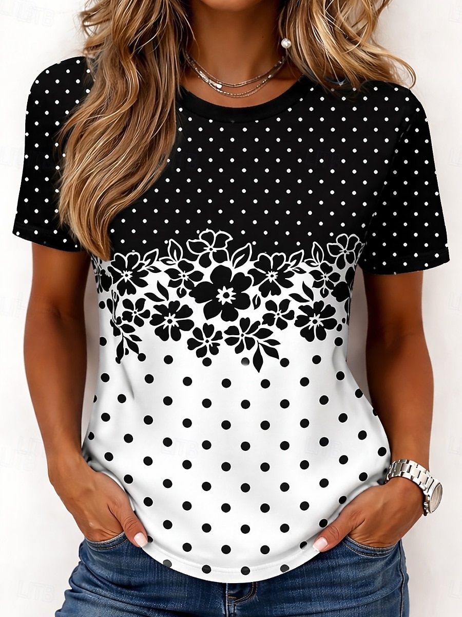 Dam T-shirt Mönster Blommig Grafisk Växter bohemliv Hawaiisk Stylish Kortärmad Rund hals Långa toppar Dagligen Blå Svart Ljusrosa Gul Mörkgrön Sommar Vår 2026 - $7.99 –P6
