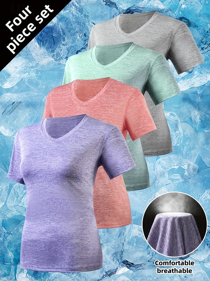 Femmes T-shirt Couleur Unie Élégant Basique Manche Courte Col en V Hauts Réguliers Occasionnel Sports Week-end Noir Vert Claire Rose Claire Violet Claire Gris Clair Été Printemps de 2026 ? $21.99 –P1
