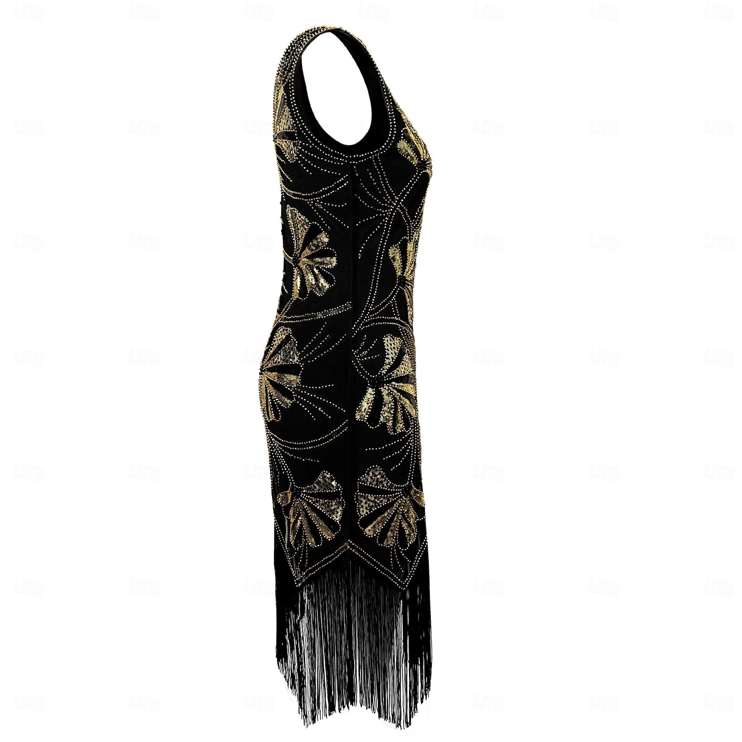 Roaring jaren '20 Jaren 1920 Retro vintage Tot de knie Flapper jurk Handschoenen Ketting Mouwloos The Great Gatsby Charleston Pailletten V-hals Kostuum Dames Halloween Carnaval Feesten & Uitgaan 2026 - $64.99 –P11