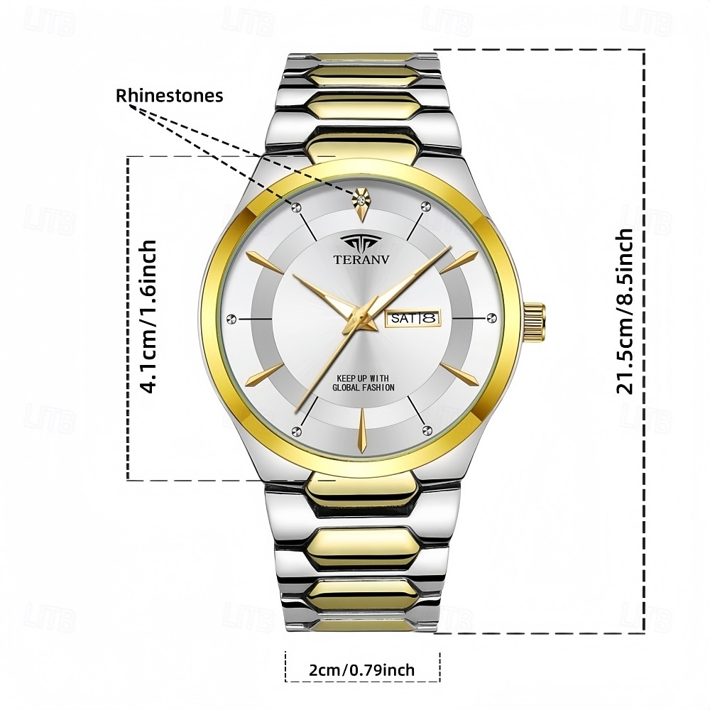 Men's Watch Luxury Two-Tone Gold Silver Stainless Steel Bracelet, Black Dial Day Date Waterproof Quartz Wristwatch, Fashion Business Dress Watch, Gift for Men on Wedding or Anniversary 2026 - $24.99 –P8