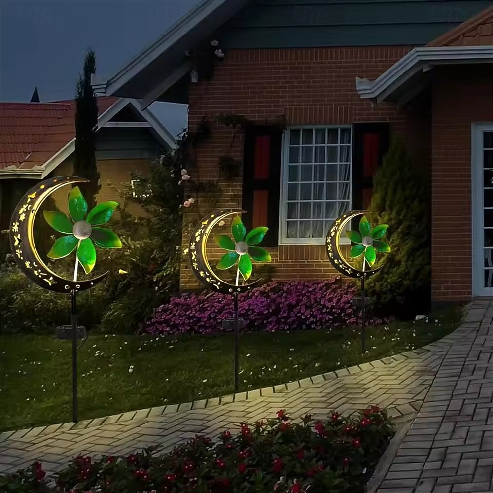 Solarbetriebener Mond-Windspinner aus Metall, Gartenstecker, Außendekoration, Windräder, wasserdicht, Landschafts- und Wegbeleuchtung, 1 Stück 2026 - $35.99 –P2