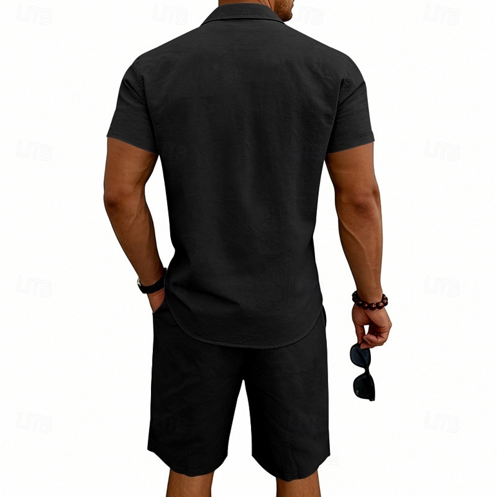 Per uomo Camicia di lino Due pezzi Set Camicia E Shorts Shorts di Lino Shorts da Spiaggia Impostare Semplice Quotidiano All'aperto Vacanza Collo ripiegato Manica Corta Estate Moda Casual Confortevole del 2026 a $32.99 –P14