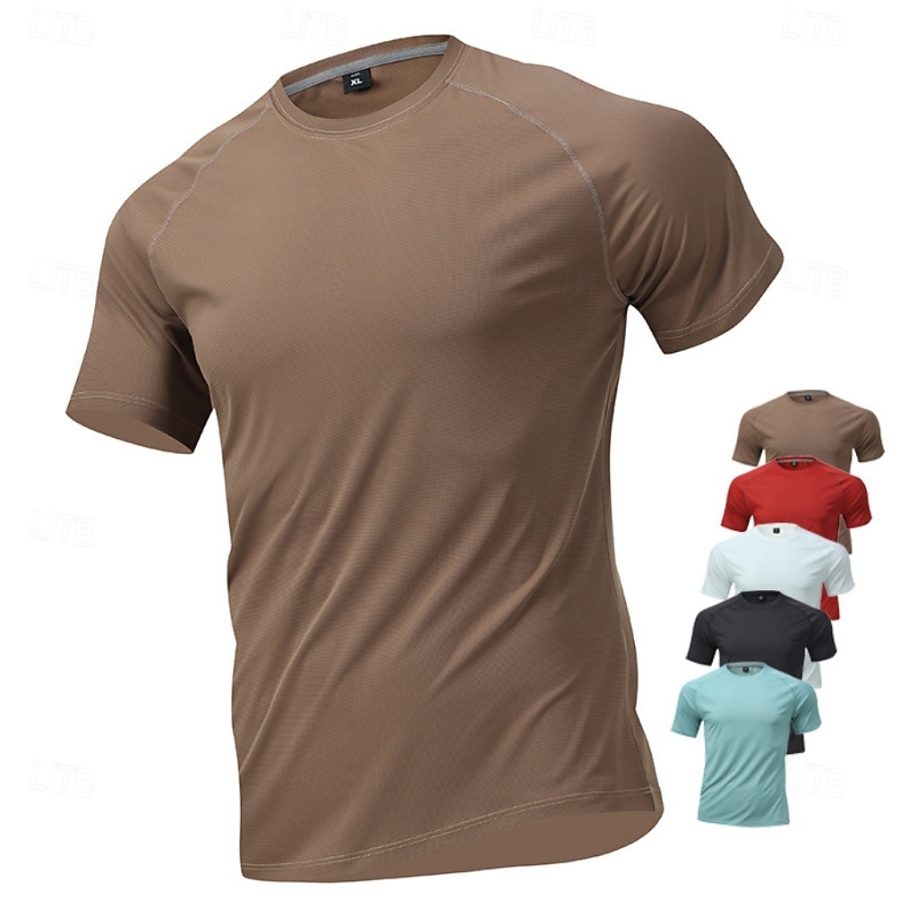 Hombre Camiseta Camisa manga corta Camiseta superior Manga Corta Cuello Barco Verano Primavera Color sólido Ropa de calle Elegante Básico Secado rápido Delgado Diario Exterior Vacaciones Café 2026 - $21.99 –P1