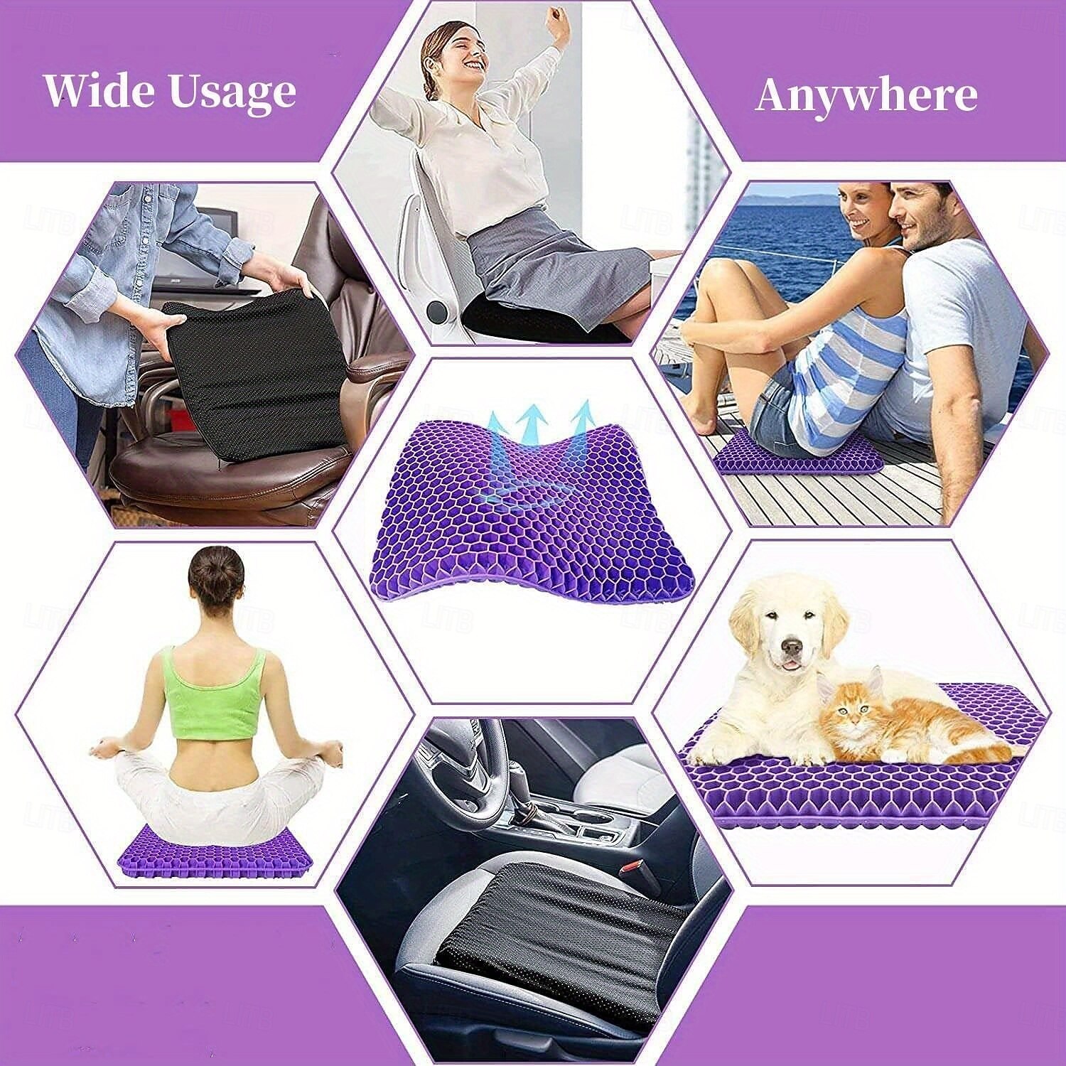Gel Seat Cushion, Large Honeycomb Design Cooling Chair Pad for Pressure Relief, Orthopedic Seat Cushion for Office Chair, Car, Home, Wheelchair, Tailbone & Sciatica Pain Relief, Non-Slip Cover 2026 - $23.99 –P1