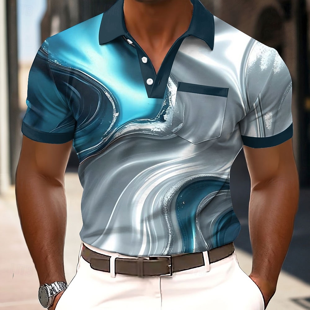 Men's Marble Polo Shirts Short Sleeve Polo Shirts Collared Shirts Business Casual Outdoor Athleisure Daily Wear 3D Print Buttons Summer Spring Blue Purple Green 2026 - $24.99 –P2