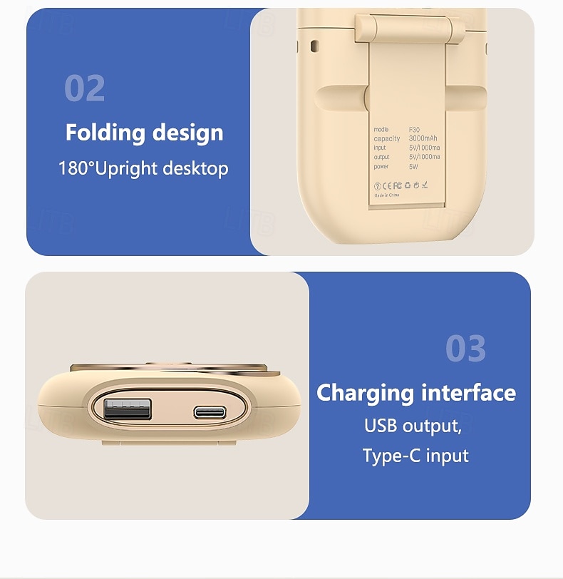 2026年 携帯型ハンディファン、LEDディスプレイ付き折りたたみ式ネックファン &モバイルバッテリー、旅行用吊り下げ式パーソナルファン、スマホホルダー付き180°折りたたみ式卓上ファン、3段階風量調節、屋外用USB充電式ミニファン  コレクション – $12.99 –P12