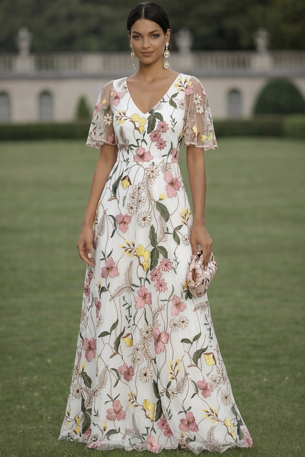 Linea ad A Abito Lunghezza al pavimento Vestito maxi Vestito da Festa Abito da Cocktail Abito da cerimonia per signora Manica Corta Scollo a V Elegante Vintage Lussuoso Formale Ospite di nozze Derby del 2026 a $182.99 –P4