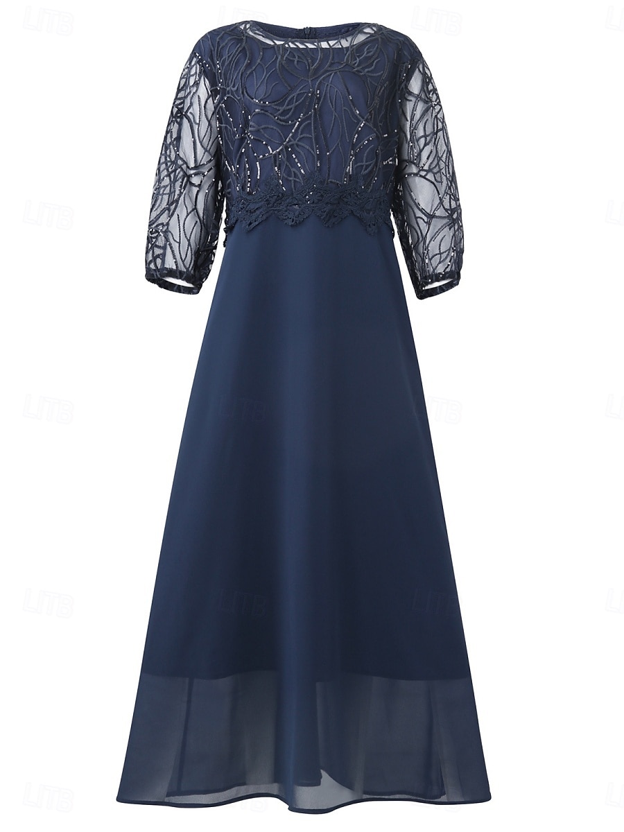 Women's Midi Dress Chiffon Dress Lace Dress Casual Dress Elegant Fashion Modern Outdoor Vacation Going out Regular Fit Plain Half Sleeve V Neck Navy Blue Summer Spring 2026 - $47.99 –P3