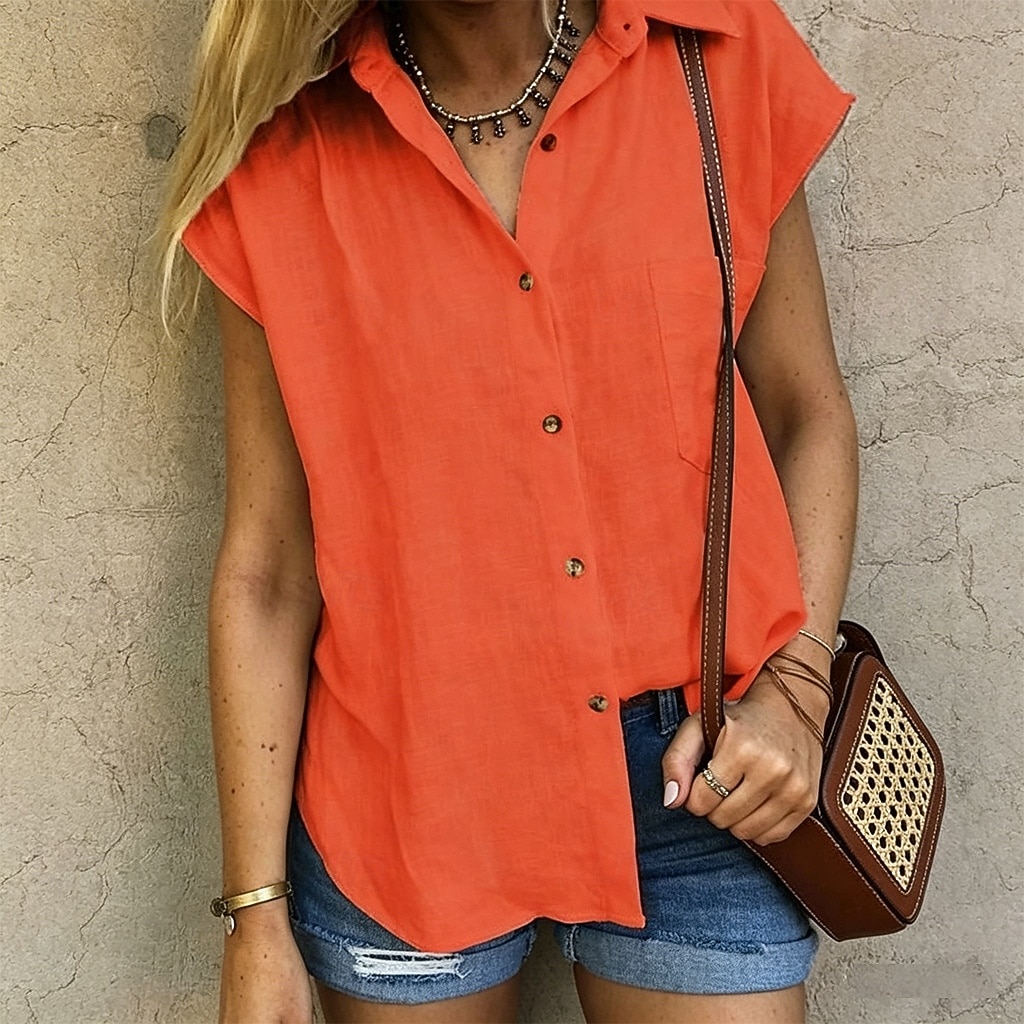 Women's Shirt Cotton Linen Shirts Beach Shirt Button Up Shirt Solid Color Plain Vacation Fashion Casual Sleeveless Turndown Regular Tops Streetwear Beach Holiday White Yellow Orange Light Blue Summer 2026 - $19.99 –P4