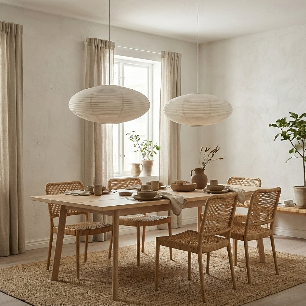 Lampă pandantiv ovală wabi sabi din hârtie, stil japonez, lampă de tavan minimalistă suspendată, candelabru modern cu felinar din hârtie pentru sufragerie, dormitor, living 2026 - $197.99 –P8