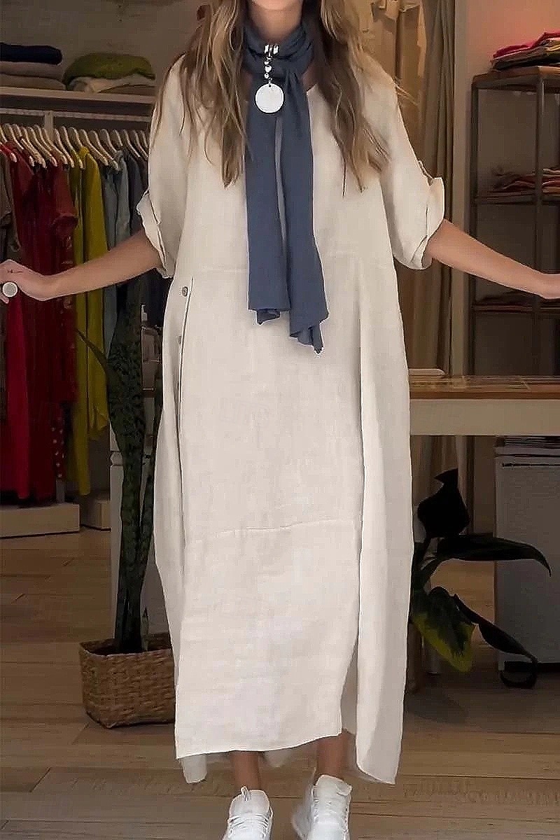 Women's Midi Dress Shift Dress Casual Dress Summer Dress Basic Classic Daily Vacation Loose Fit Plain Short Sleeve Crew Neck Pink Red Green Apricot Summer Spring 2026 - $27.99 –P5