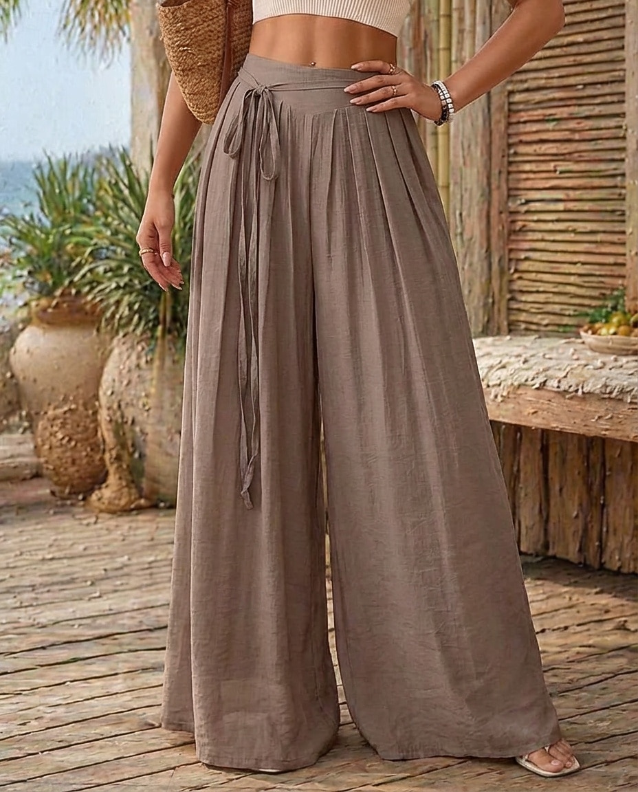 Pentru femei Pantaloni cu aspect de in Picior Larg chinez Vacanță De Bază Lungime totală Talie Înaltă Simplu Cordon Respirabil Inelastic Vacanță Stradă Casual Gri Negru Roz Îmbujorat Kaki Var 2026 - $41.99 –P11