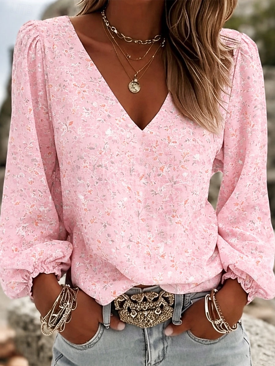 Pentru femei Cămașă Cămașă Boho Floral Grafic Elegant Boemia Vacanță Manșon Lung În V Topuri obișnuite Casual Zilnic Concediu Albastru piscină Roz Îmbujorat Mov Trifoi Vară Primăvară 2026 - $29.99 –P2