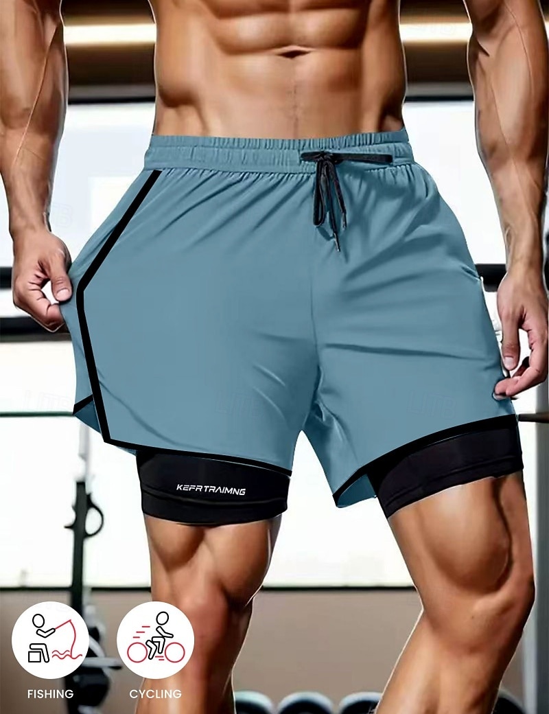 Men's Shorts Casual Shorts Athletic Short Pocket Elastic Waist 2 in 1 Plain Solid Quick Dry Breathable Short Daily Outdoor Gym Sports Sport Blue Black Micro-elastic 2026 - $14.99 –P7