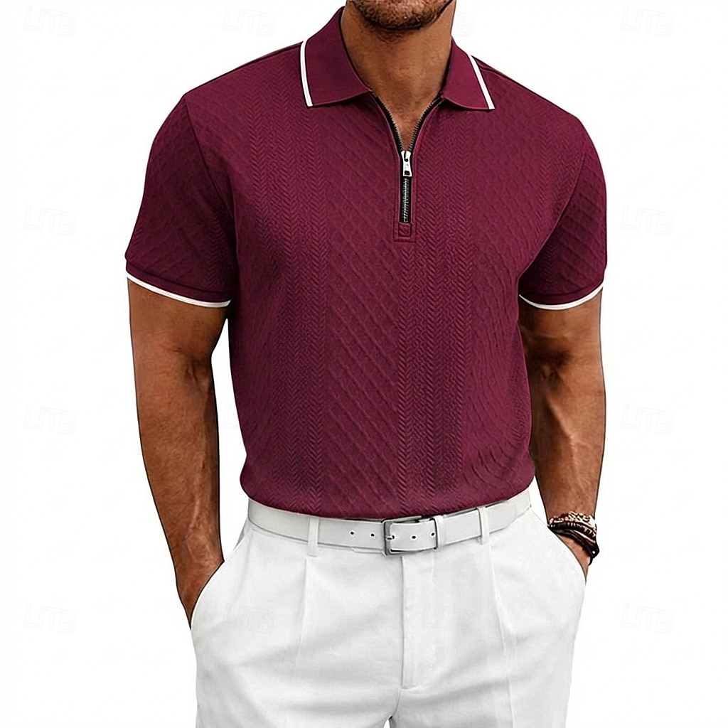 Men's Polo Polo Shirts Casual Daily Quarter Zip Short Sleeve Fashion Basic Plain Jacquard Zipper Spring & Summer Summer Spring Regular Fit Blue Black White Burgundy Navy Blue khaki Polo 2026 - $22.99 –P10