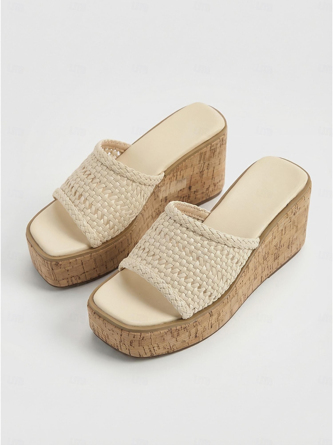 Women's Cream Woven Wedge Slides - Braided Platform Sandals & Cork-Texture Sole for Outdoor Vacations, Summer Travel & Beach Resort Wear 2026 - $59.99 –P4