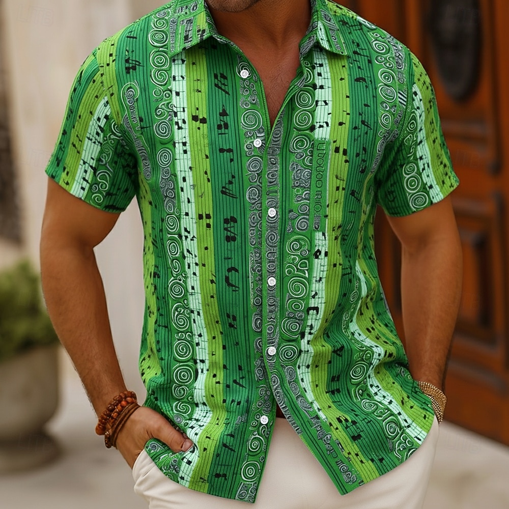 Homens Notas musicais Camisa Social camisa de botão Manga Curta Vintage retrô Diário Festival de Música Verão Primavera Aberto para a Lateral Impressão 3D camisas de colarinho Azul Roxo Laranja Verde de 2026 por $25.99 –P3