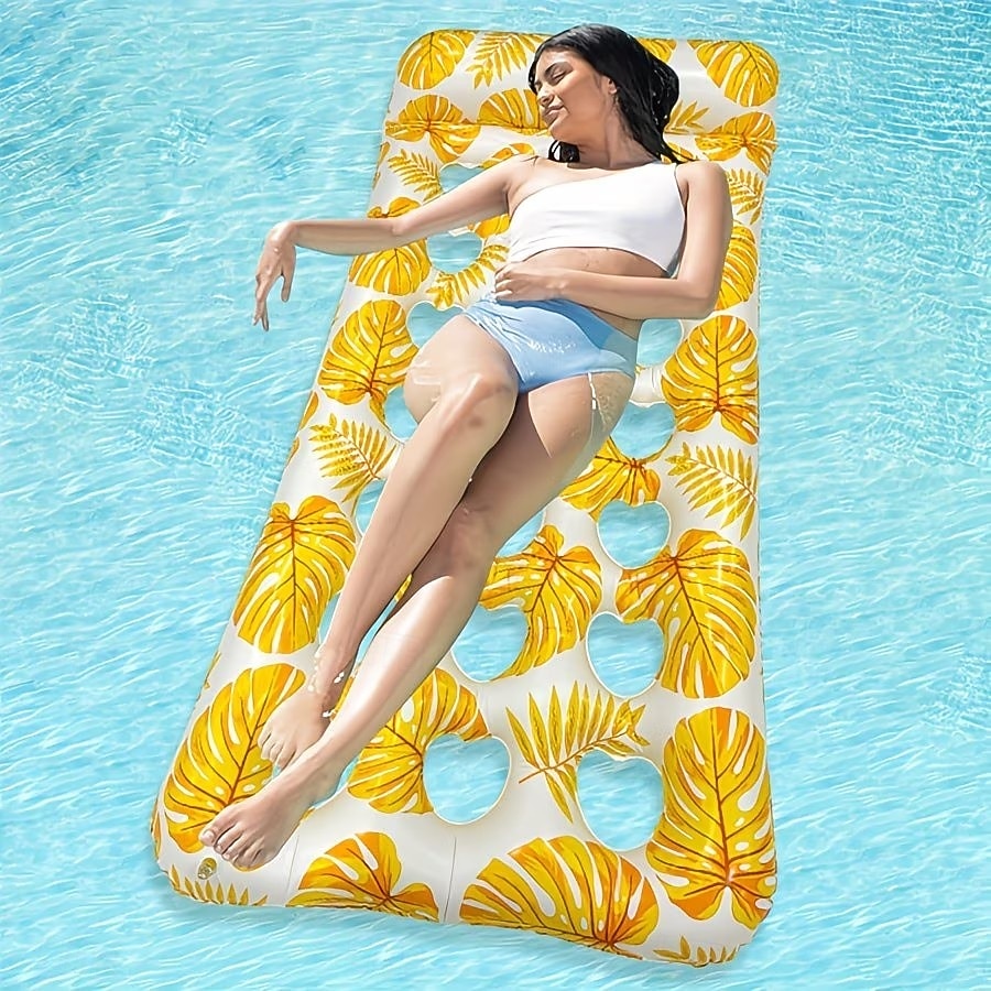 Tumbona inflable acuática, cojín flotante para piscina con estampado hawaiano, cómoda tumbona inflable flotante para piscina con diseño ergonómico, colchoneta flotante de PVC resistente para la 2026 - $29.99 –P4