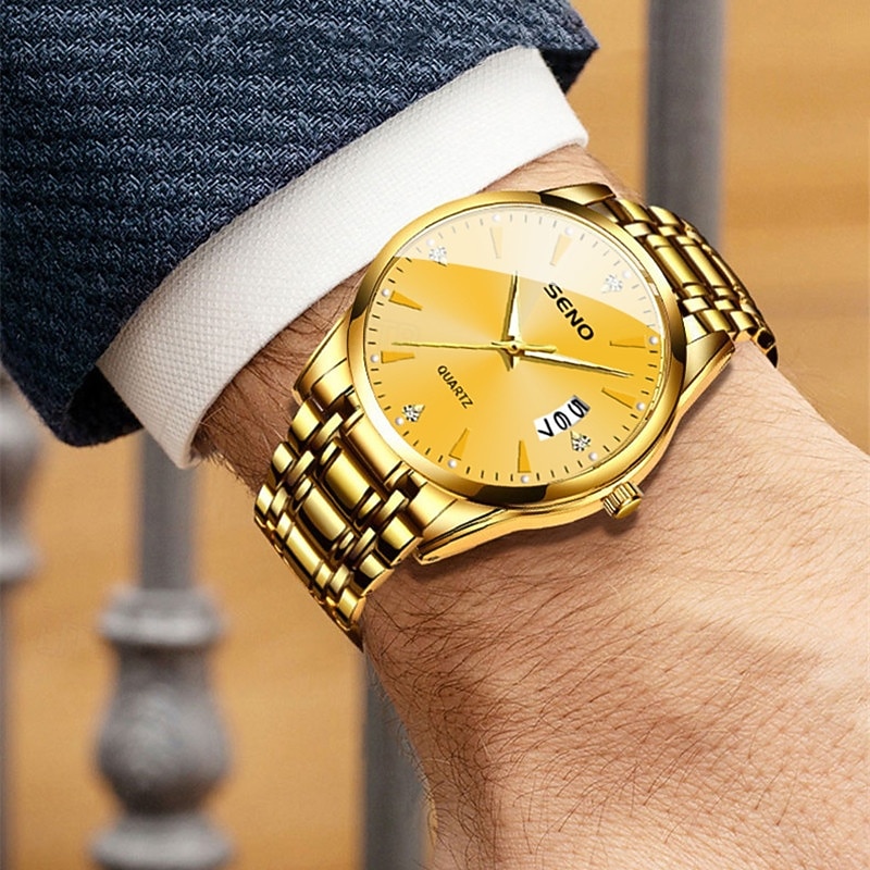 Orologio da polso di lusso da uomo in oro, al quarzo, elegante e alla moda, con bracciale a maglie in acciaio inossidabile, datario, impermeabile, orologio classico ed elegante, regalo perfetto per del 2026 a $16.99 –P7