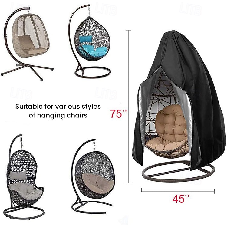 כיסויי כיסא פטיו עם ביצת רוכסן, כיסויי כיסא נדנדה מנצרים עם ביצת קש, כיסוי כיסא חיצוני עמיד למים ועמיד בפני מזג אוויר, כיסוי כיסא תלייה עמיד לרוח, שחור, חבילה אחת 2026 - $17.99 –P4