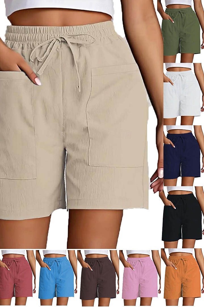 Per donna Bermuda Chinos Shorts Pantaloni Eleganti Vacanza Essenziale Comfort Corto Vita Alta Semplice Coulisse Comodità Elasticizzato Quotidiano Casual Quotidiano Blu Rosso Aalbicocca Nero Estate del 2026 a $20.99 –P1