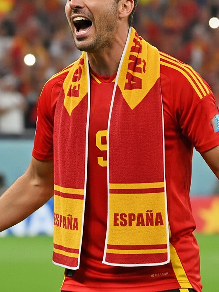 Bufanda de toalla de poliéster para hombre con estampado de la bandera de España, bufanda suave para aficionados al fútbol, ideal para animar en los días de partido, eventos en estadios, retransmisiones deportivas y uso diario informal. 2026 - $11.99 –P3