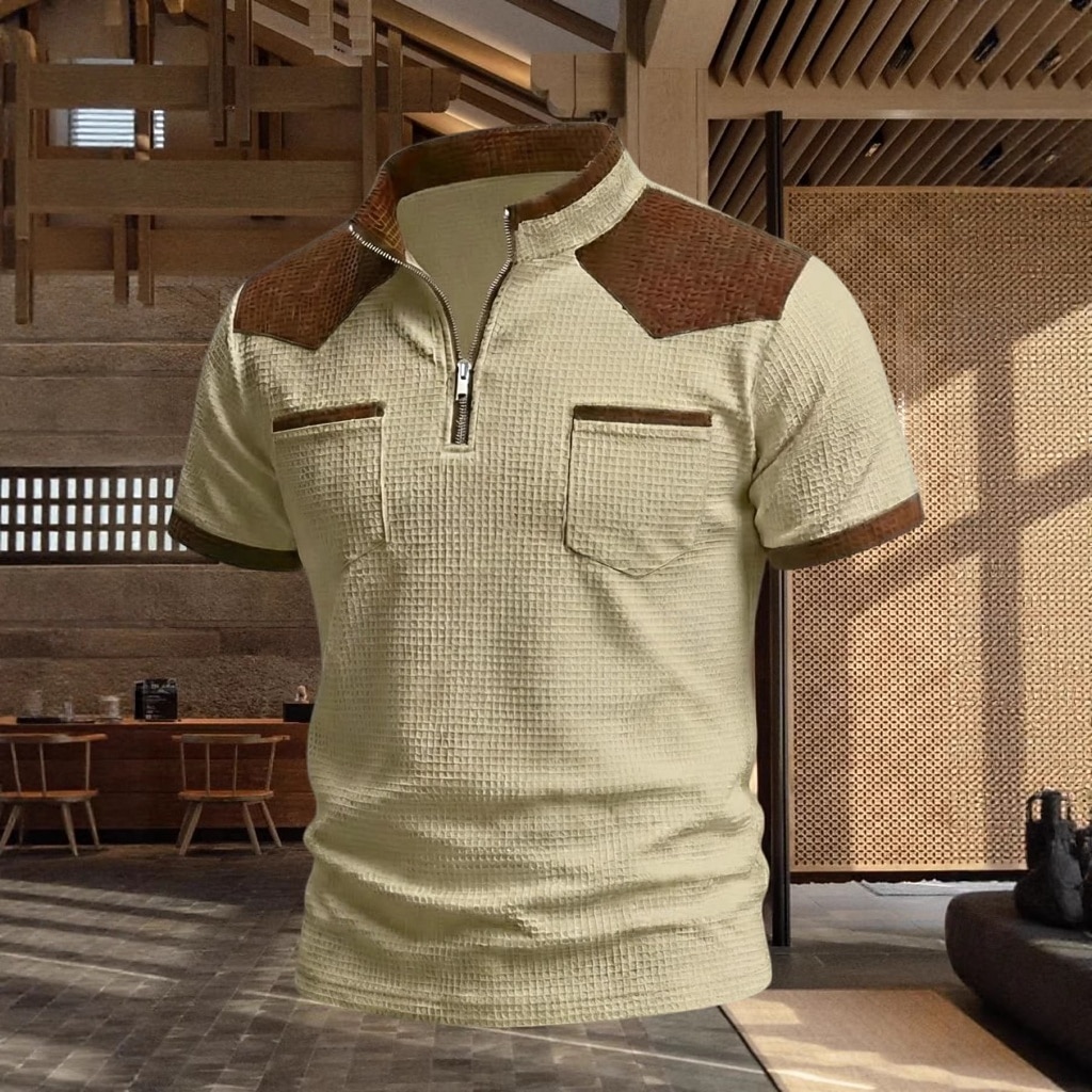 Men's Waffle Polo Shirts Polo Shirts Daily Outdoor Quarter Zip Short Sleeve Fashion Basic Color Block Zipper Lightweight Summer Spring Tailored Fit Black White Navy Blue khaki Gray Waffle Polo Shirts 2026 - $20.99 –P5