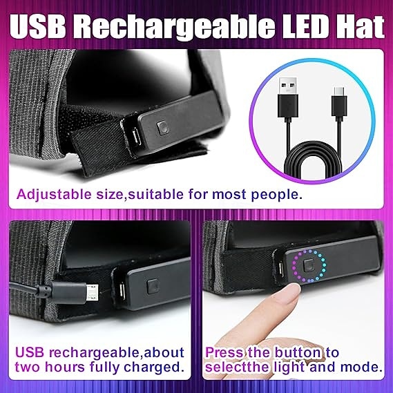 LED-Baseballkappe mit Leuchtfunktion, USB-Ladefunktion, 7 leuchtende Farben, blinkend im Dunkeln, ideal für Partys. 2026 - $46.99 –P3