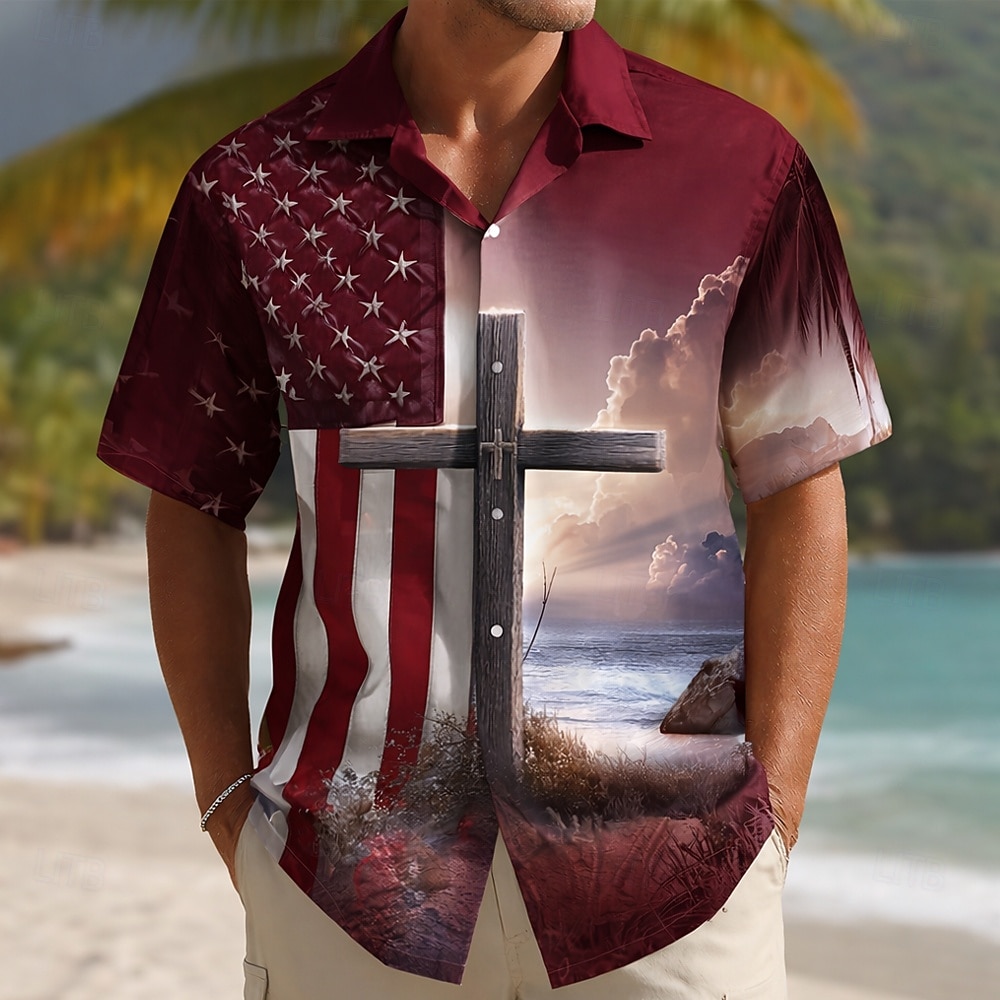 Camiseta Masculina da Bandeira dos EUA 250 anos da América Camisa com Botões de Manga Curta Para o Verão Festa ao Ar Livre Primavera Gola Turned Down Impressão 3D Camisas com Colarinho Azul Vinho de 2026 por $25.99 –P2